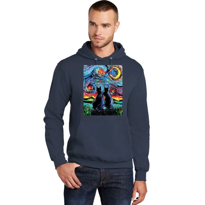 Scary Night Cat Van Gogh Art Tall Hoodie