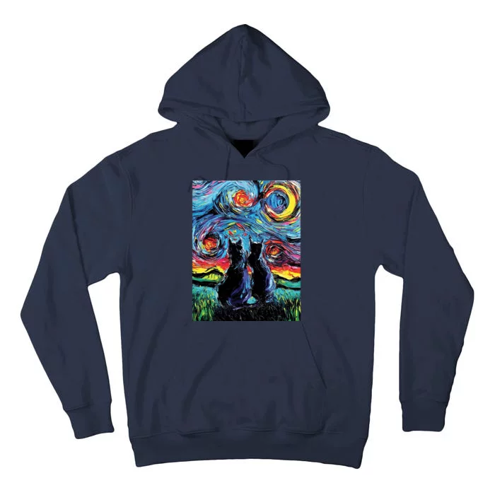 Scary Night Cat Van Gogh Art Tall Hoodie