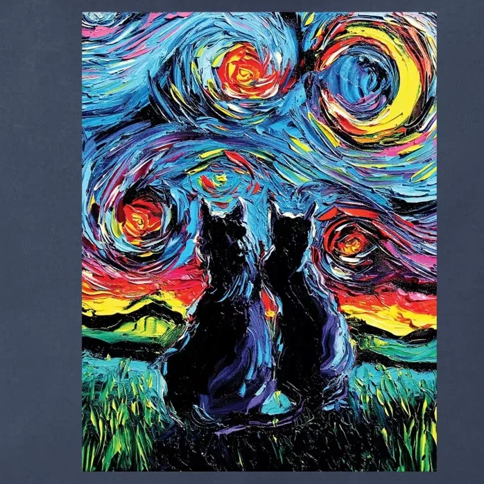 Scary Night Cat Van Gogh Art Zip Tote Bag