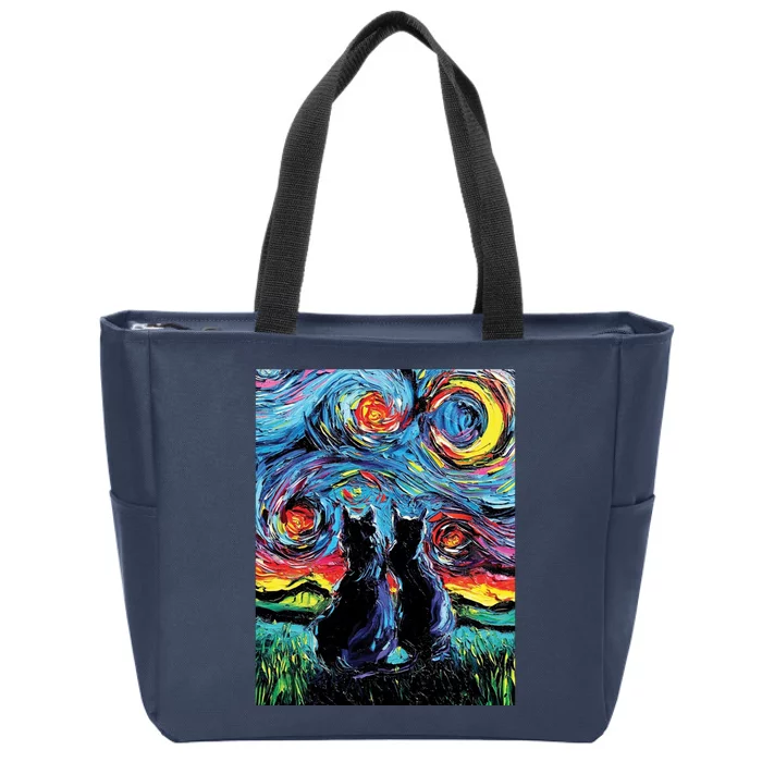 Scary Night Cat Van Gogh Art Zip Tote Bag