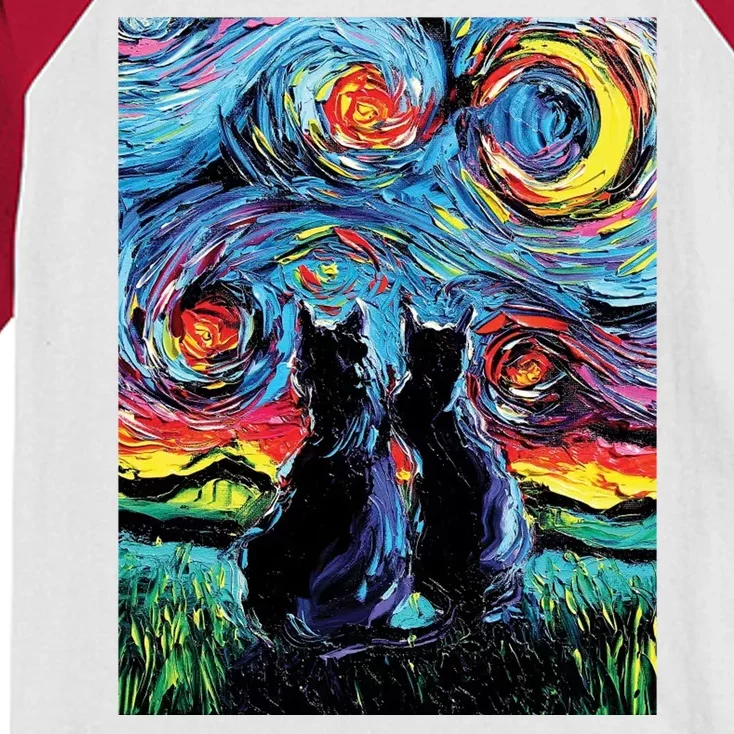 Scary Night Cat Van Gogh Art Kids Colorblock Raglan Jersey