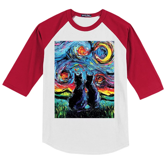 Scary Night Cat Van Gogh Art Kids Colorblock Raglan Jersey