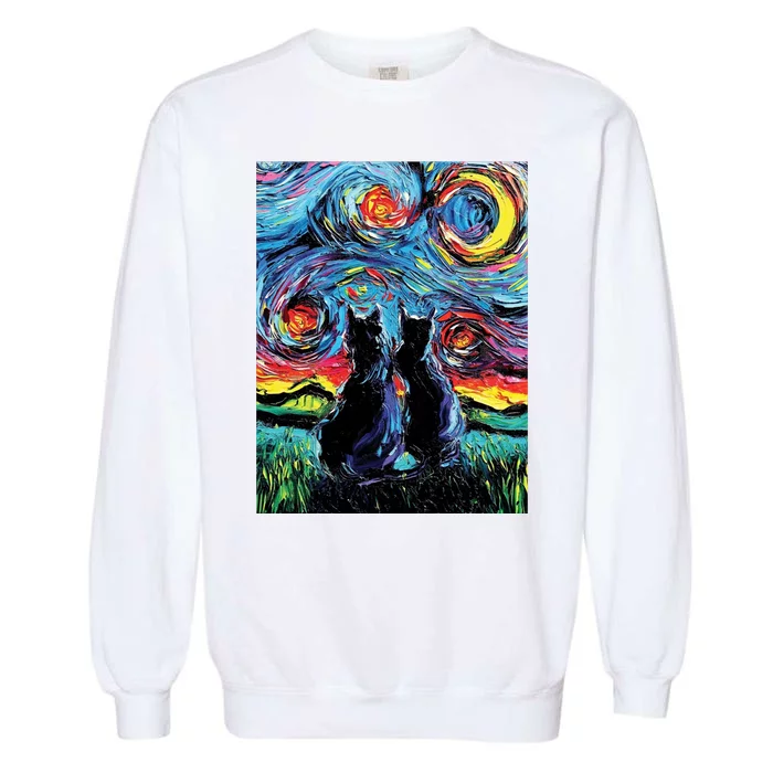 Scary Night Cat Van Gogh Art Garment-Dyed Sweatshirt