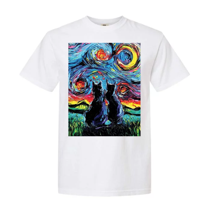 Scary Night Cat Van Gogh Art Garment-Dyed Heavyweight T-Shirt