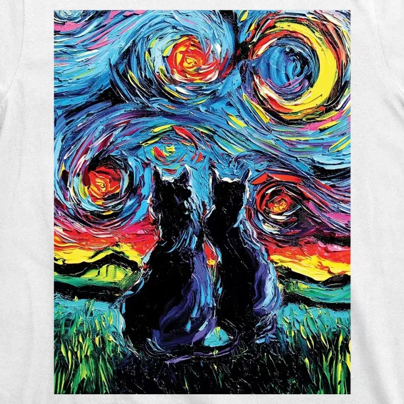 Scary Night Cat Van Gogh Art T-Shirt