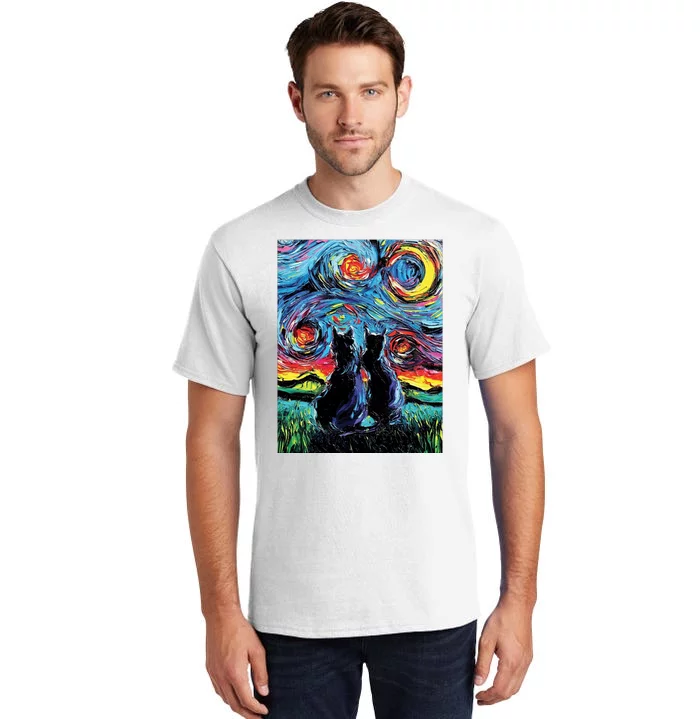 Scary Night Cat Van Gogh Art Tall T-Shirt