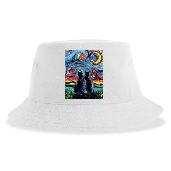 Scary Night Cat Van Gogh Art Sustainable Bucket Hat