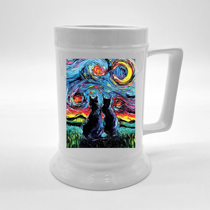 Scary Night Cat Van Gogh Art Front & Back Beer Stein