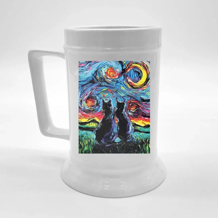 Scary Night Cat Van Gogh Art Front & Back Beer Stein