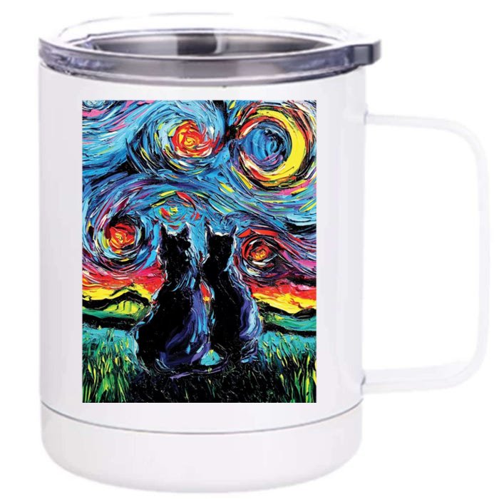 Scary Night Cat Van Gogh Art Front & Back 12oz Stainless Steel Tumbler Cup