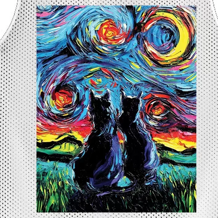 Scary Night Cat Van Gogh Art Mesh Reversible Basketball Jersey Tank