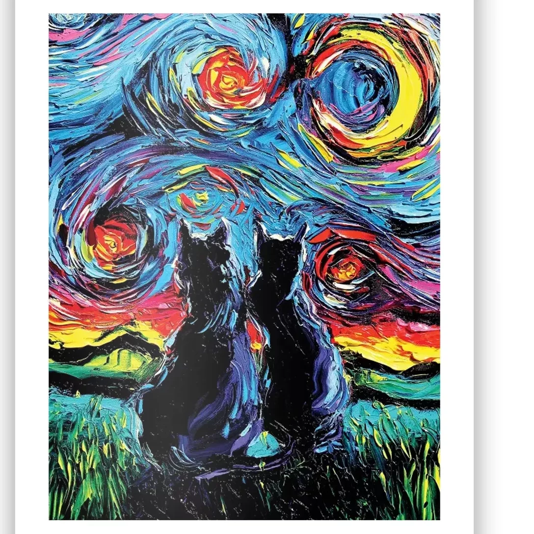 Scary Night Cat Van Gogh Art Poster