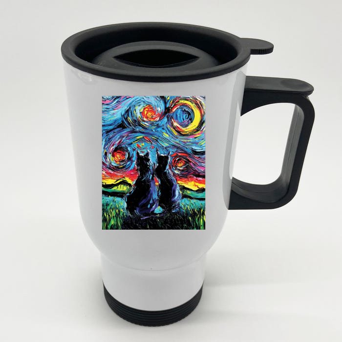 Scary Night Cat Van Gogh Art Front & Back Stainless Steel Travel Mug