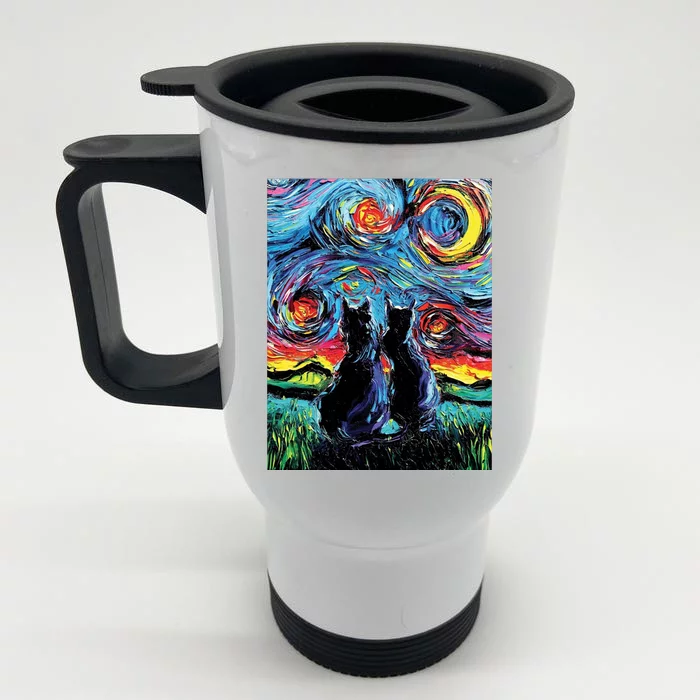 Scary Night Cat Van Gogh Art Front & Back Stainless Steel Travel Mug