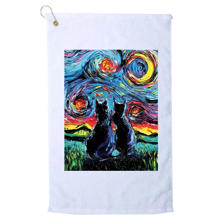 Scary Night Cat Van Gogh Art Platinum Collection Golf Towel