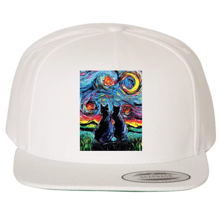 Scary Night Cat Van Gogh Art Wool Snapback Cap