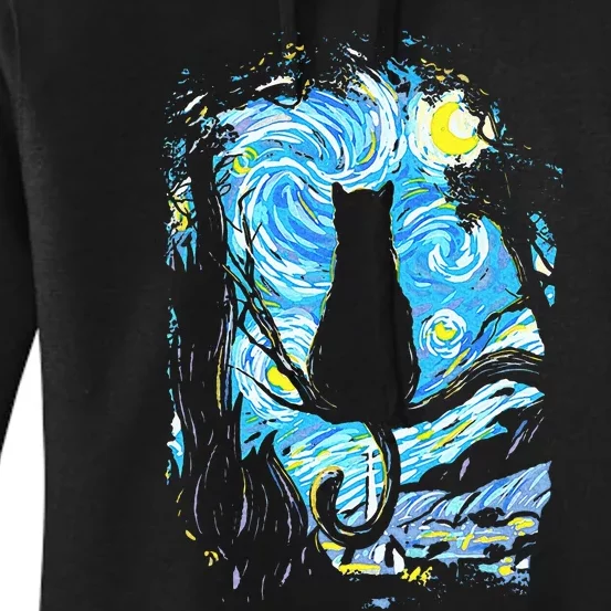 Starry Night Cat Van Gogh Cat Women's Pullover Hoodie