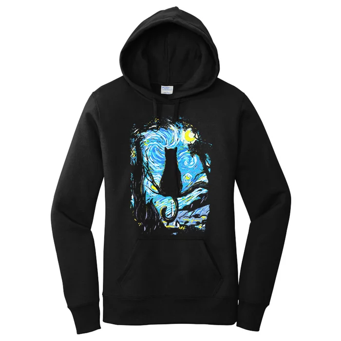 Starry Night Cat Van Gogh Cat Women's Pullover Hoodie