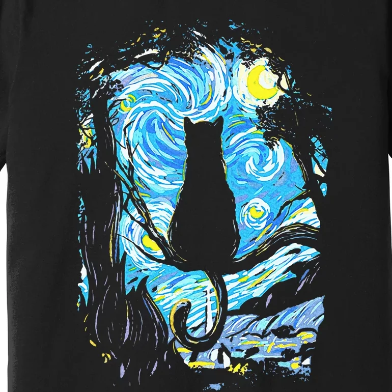 Starry Night Cat Van Gogh Cat Premium T-Shirt