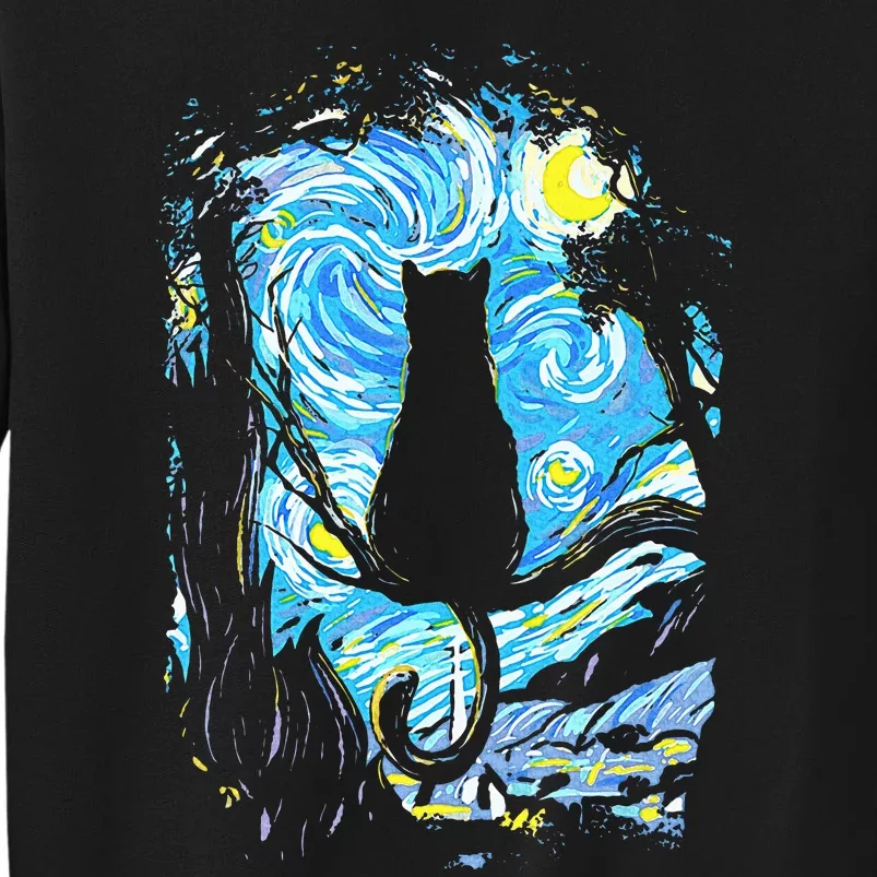 Starry Night Cat Van Gogh Cat Tall Sweatshirt