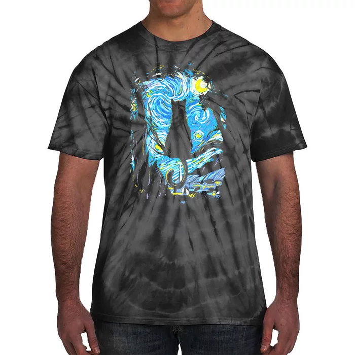 Starry Night Cat Van Gogh Cat Tie-Dye T-Shirt