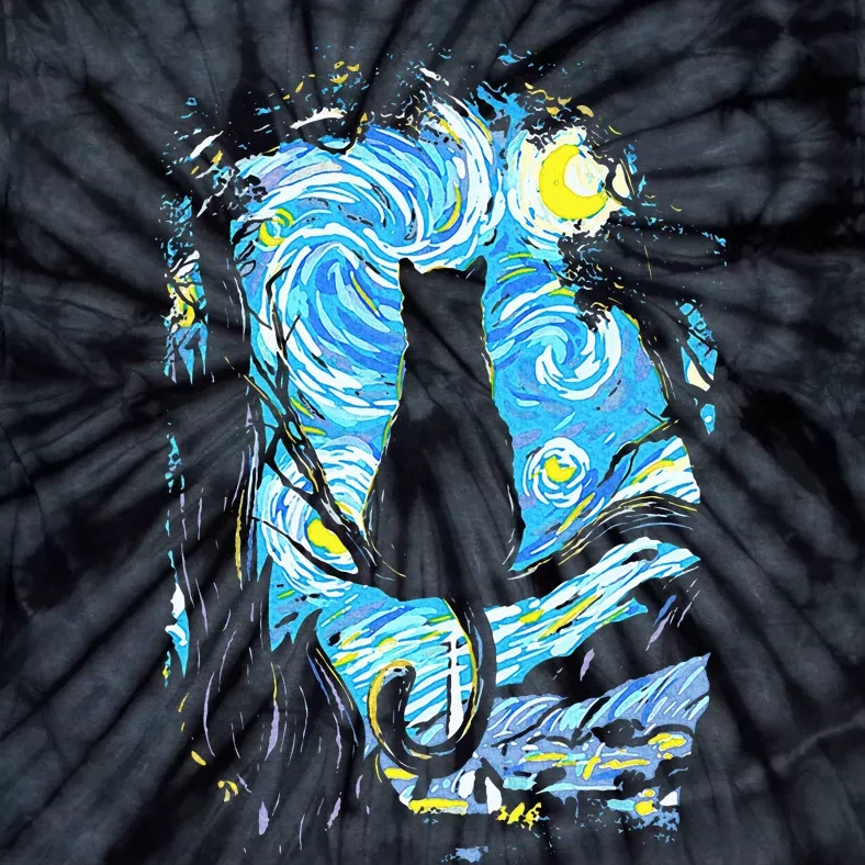 Starry Night Cat Van Gogh Cat Tie-Dye T-Shirt