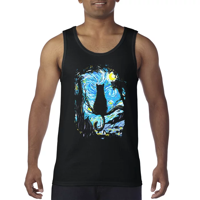 Starry Night Cat Van Gogh Cat Tank Top