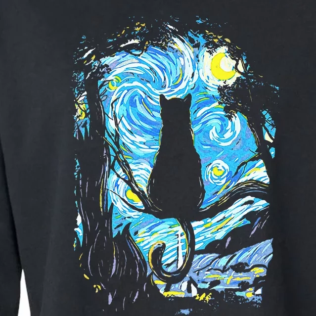 Starry Night Cat Van Gogh Cat Cropped Pullover Crew