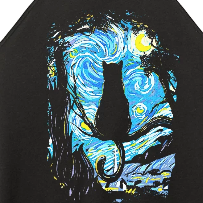 Starry Night Cat Van Gogh Cat Women’s Perfect Tri Rocker Tank