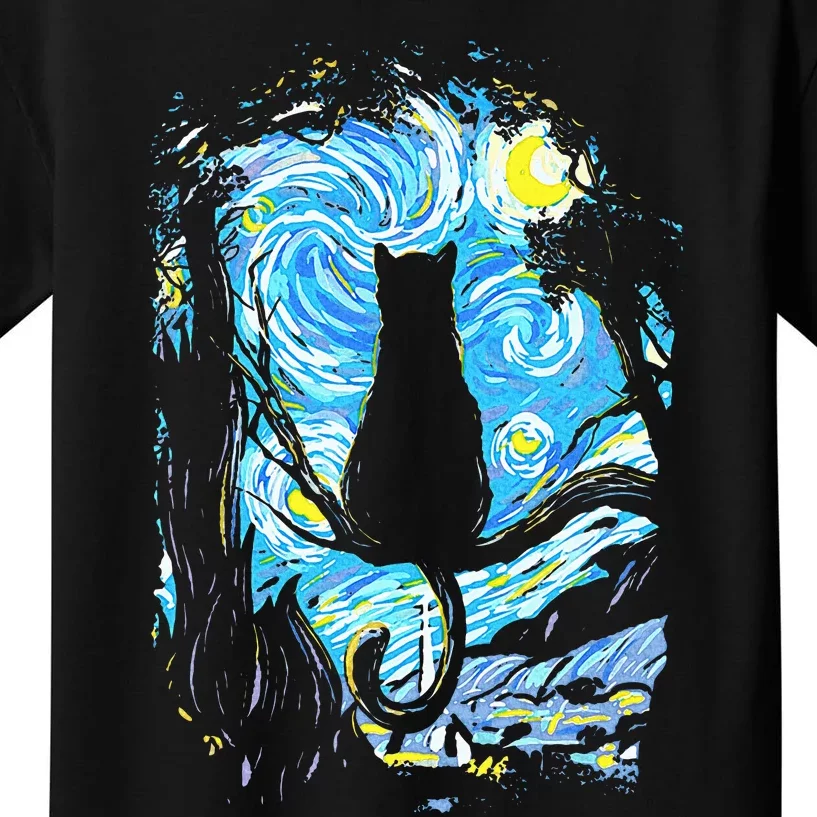 Starry Night Cat Van Gogh Cat Kids T-Shirt