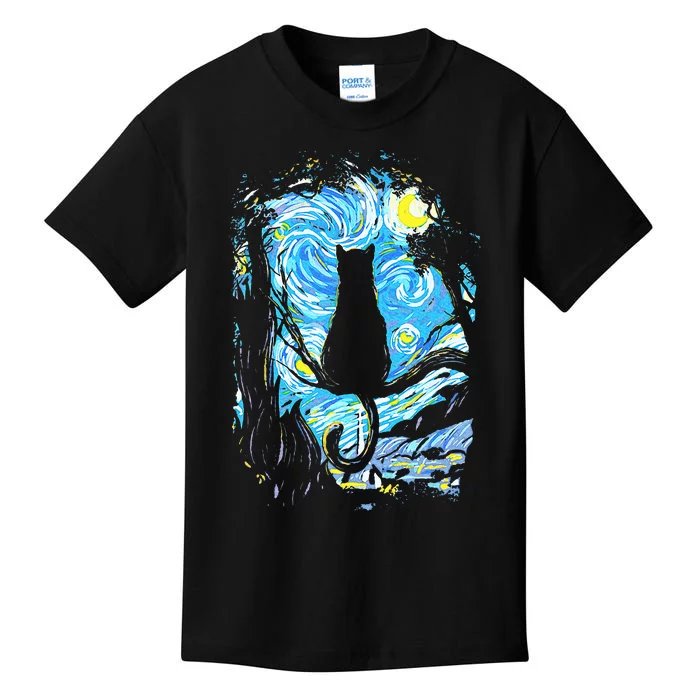 Starry Night Cat Van Gogh Cat Kids T-Shirt