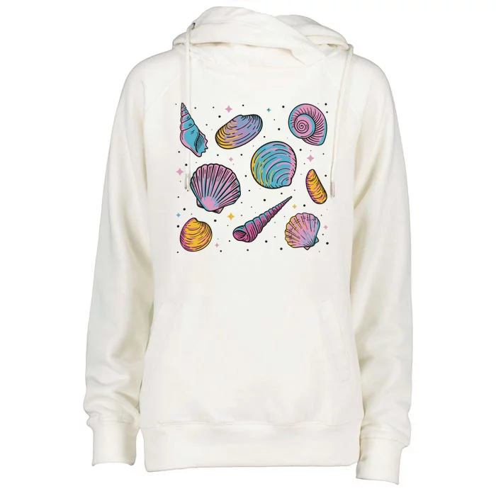 Seashells Nature Colorful Womens Funnel Neck Pullover Hood