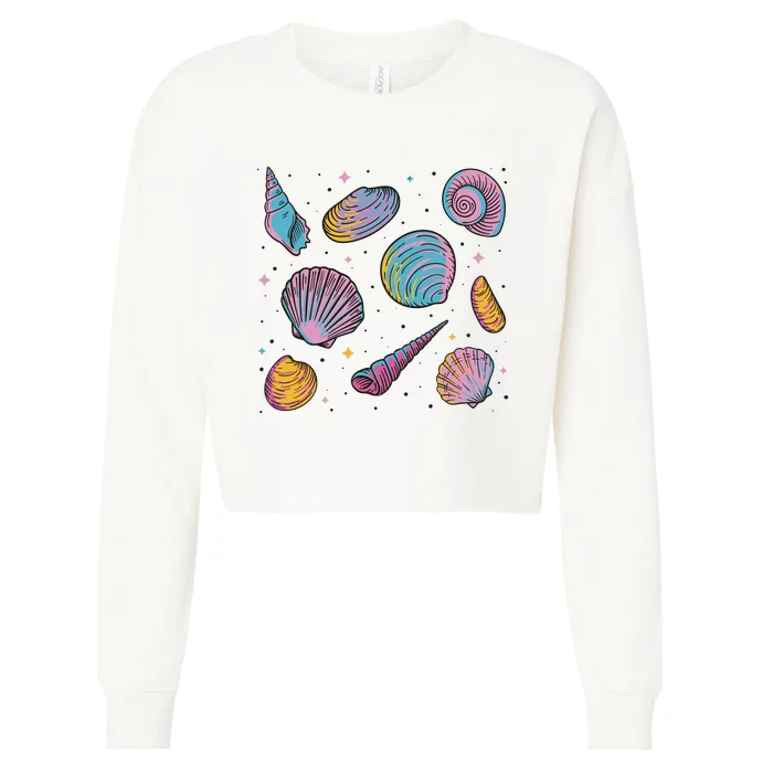 Seashells Nature Colorful Cropped Pullover Crew