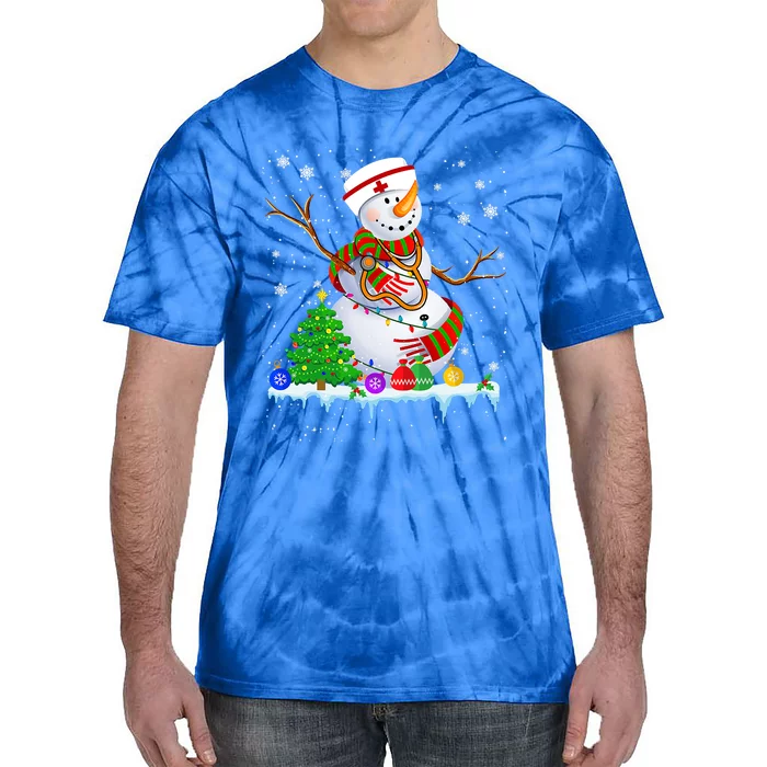 Snow Nurse Christmas Lights Xmas Tree Snow Nurse Funny Gift Tie-Dye T-Shirt