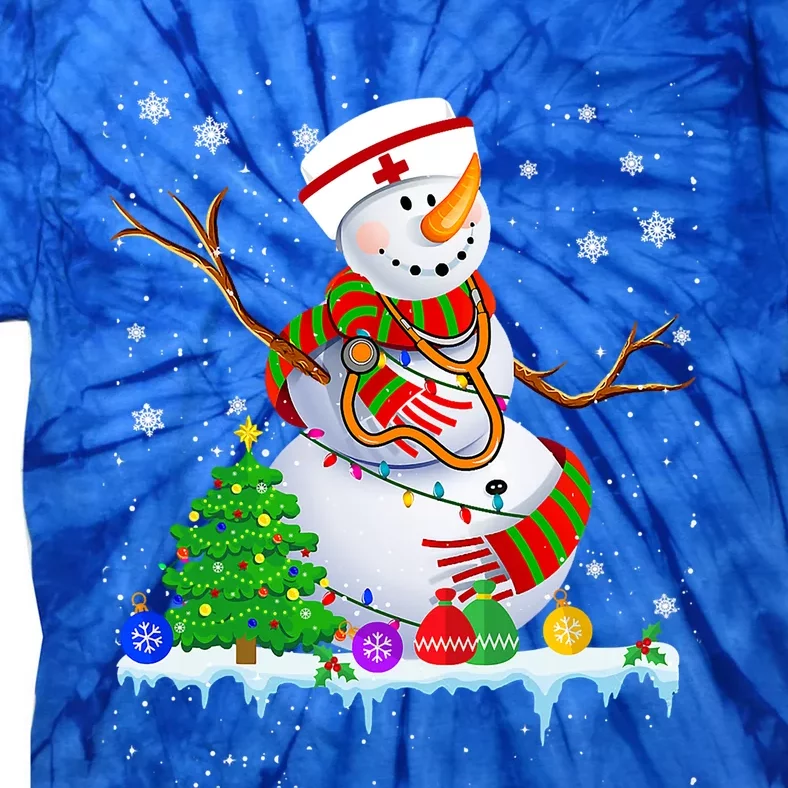 Snow Nurse Christmas Lights Xmas Tree Snow Nurse Funny Gift Tie-Dye T-Shirt