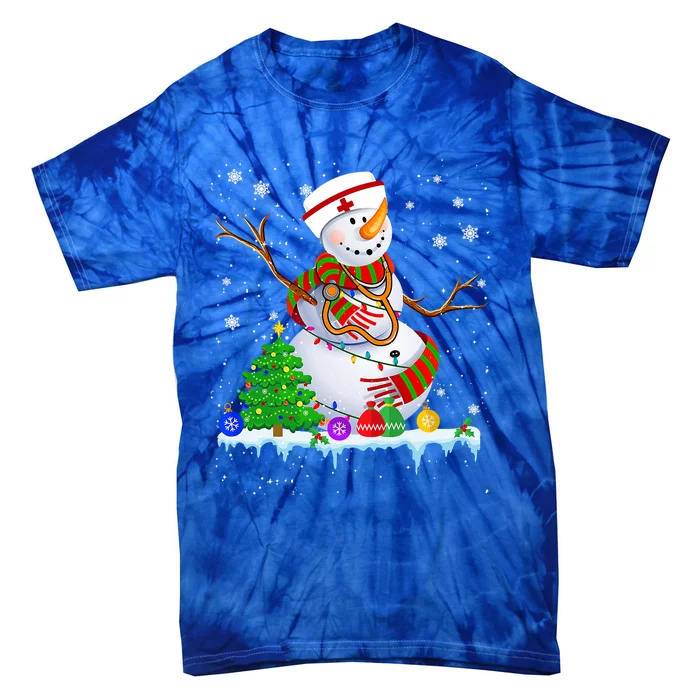 Snow Nurse Christmas Lights Xmas Tree Snow Nurse Funny Gift Tie-Dye T-Shirt