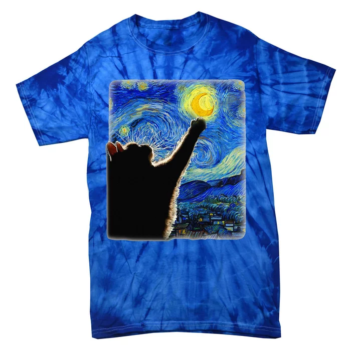 Starry Night Cat Van Gogh Cat Funny Cat Lover Tie-Dye T-Shirt