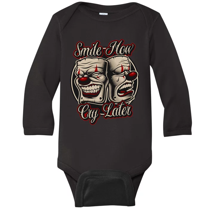 Smile Now Cry Later Drama Masks Baby Long Sleeve Bodysuit