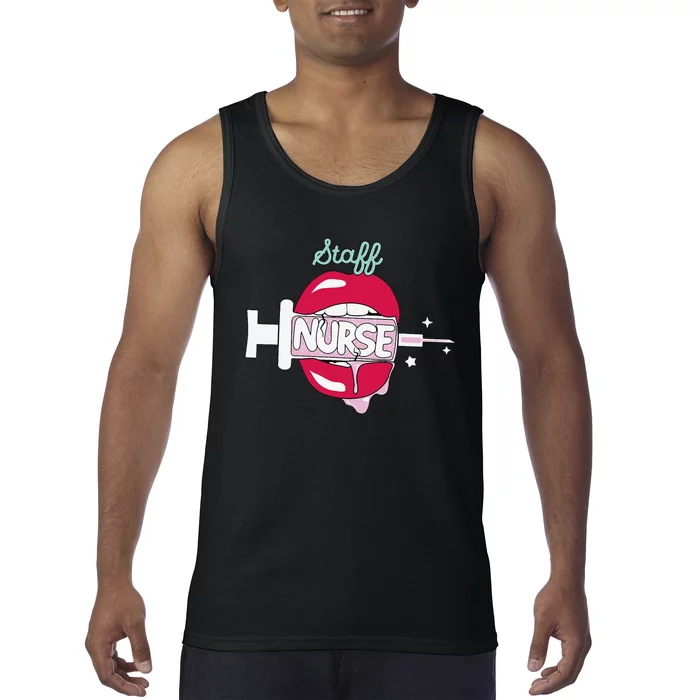 Staff Nurse Cute Rn Bedside Nursing Hot Lips Nurse Tank Top