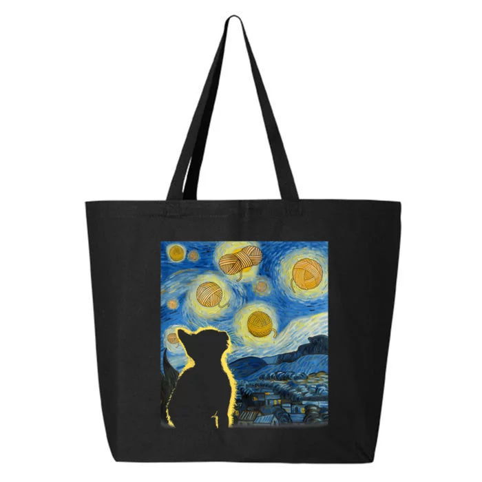 Starry Night Cat Van Gogh Sky Painting Art Funny Cat Lover 25L Jumbo Tote