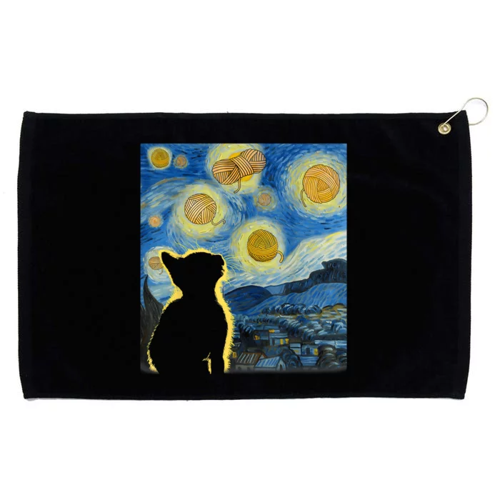 Starry Night Cat Van Gogh Sky Painting Art Funny Cat Lover Grommeted Golf Towel