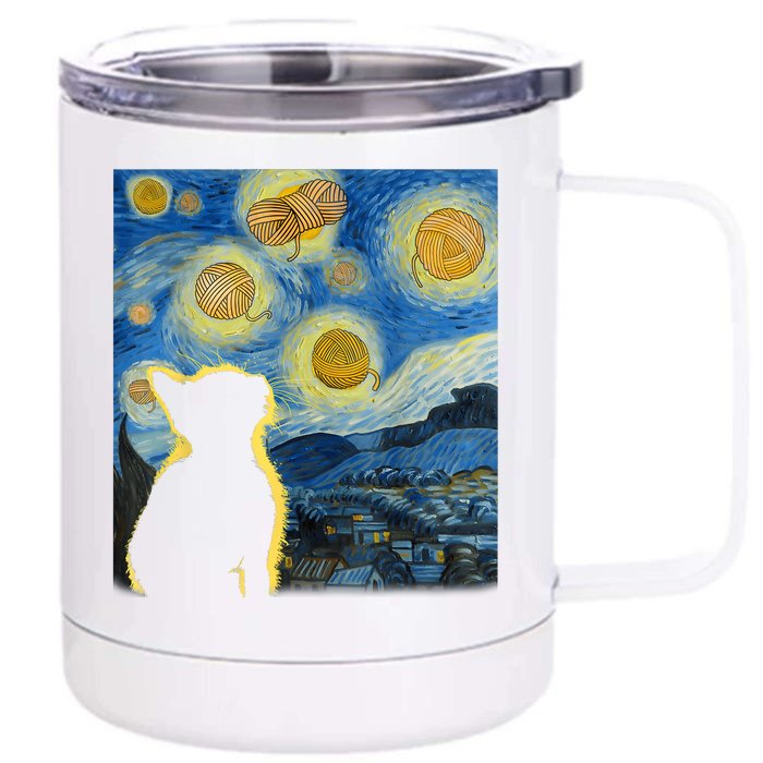 Starry Night Cat Van Gogh Sky Painting Art Funny Cat Lover Front & Back 12oz Stainless Steel Tumbler Cup