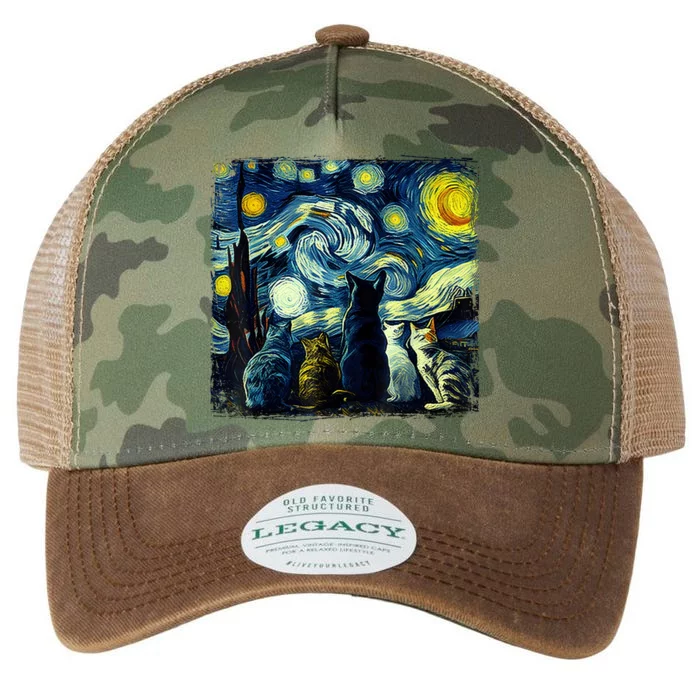 Starry Night Cat Van Gogh Sky Painting Art Funny Cat Lover Legacy Tie Dye Trucker Hat