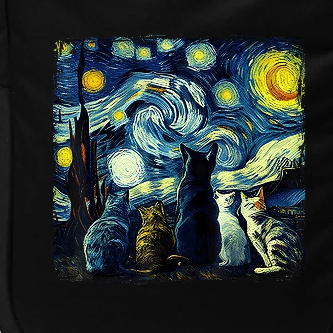 Starry Night Cat Van Gogh Sky Painting Art Funny Cat Lover Impact Tech Backpack