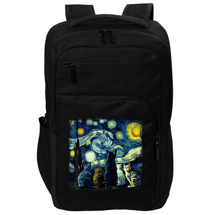 Starry Night Cat Van Gogh Sky Painting Art Funny Cat Lover Impact Tech Backpack