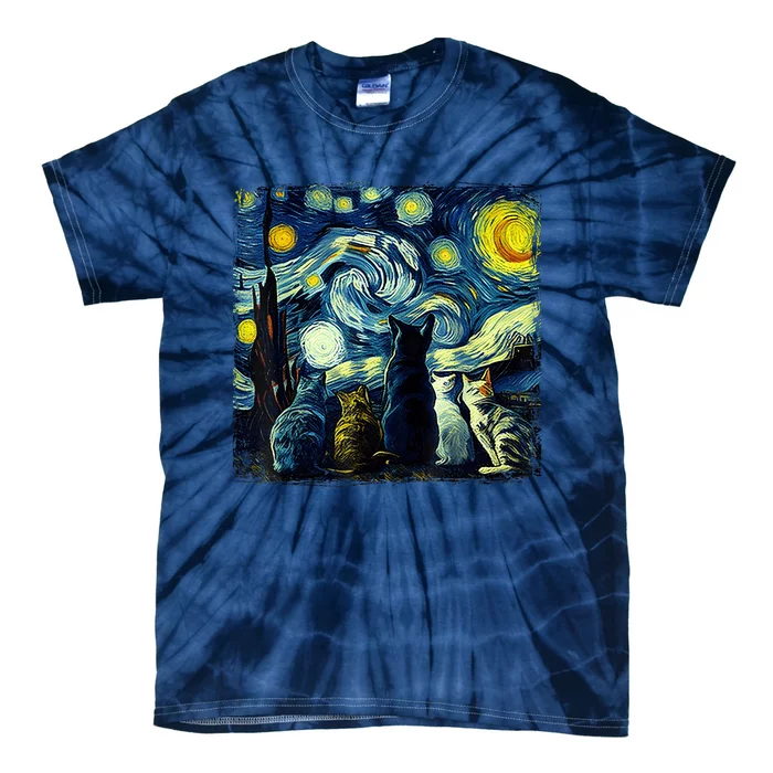 Starry Night Cat Van Gogh Sky Painting Art Funny Cat Lover Tie-Dye T-Shirt