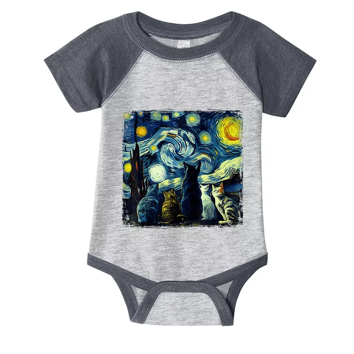 Starry Night Cat Van Gogh Sky Painting Art Funny Cat Lover Infant Baby Jersey Bodysuit