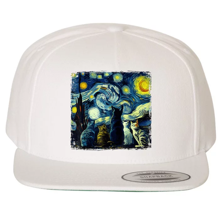 Starry Night Cat Van Gogh Sky Painting Art Funny Cat Lover Wool Snapback Cap