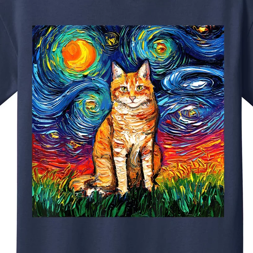 Starry Night Cat Van Gogh Cat Cat Lover Cat Mom Cat Dad Kids T-Shirt