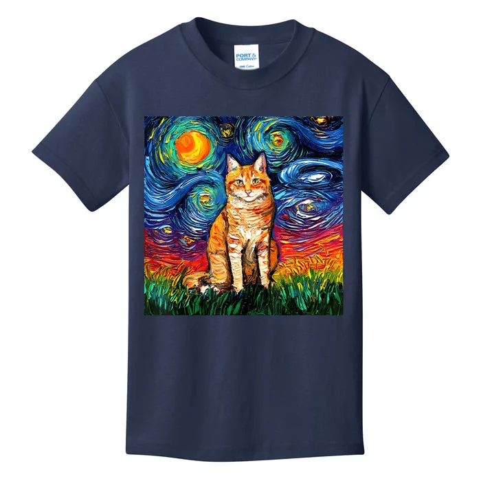 Starry Night Cat Van Gogh Cat Cat Lover Cat Mom Cat Dad Kids T-Shirt